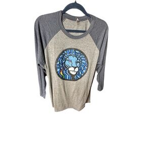 Gray and Blue Mystic Lion Large Graphic Baseball style T Shirt